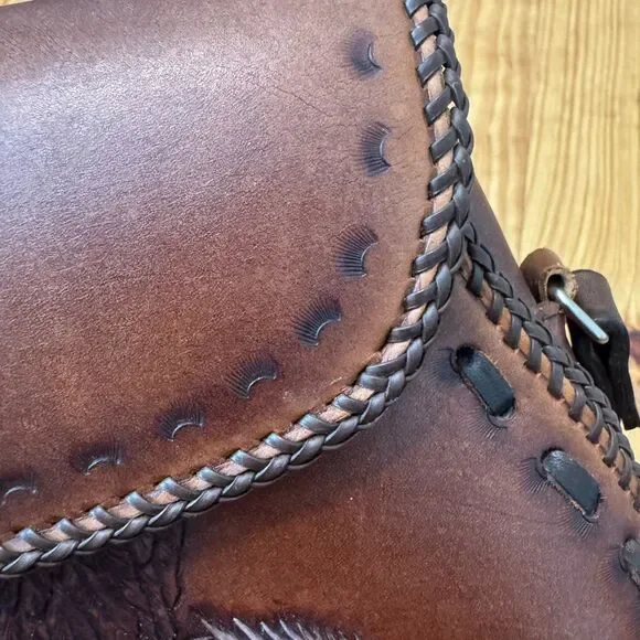 Vintage Handmade Tooled Leather Eagle Bird Saddlebag Shoulder Purse Western - Picture 16 of 16